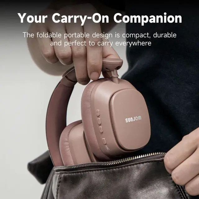 Alt view image 5 of 5 - Remix 130H Playtime Bluetooth Over-Ear Wireless Headphones, ANC/ENC Active Noise Cancelling, Foldable Rotatable Lightweight Headphones with Microphone Type-C for Call Travel Sports (Pink Brown)
