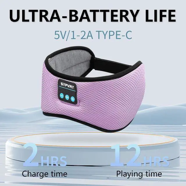Alt view image 2 of 5 - Bluetooth Headphones Headband Eye Mask Wireless Bluetooth Sleep Mask for Side Sleepers Velcro Adjustable Bluetooth 5.3 Speaker Microphones Airplane Travel Light Blocking Music Eye Cover, Purple