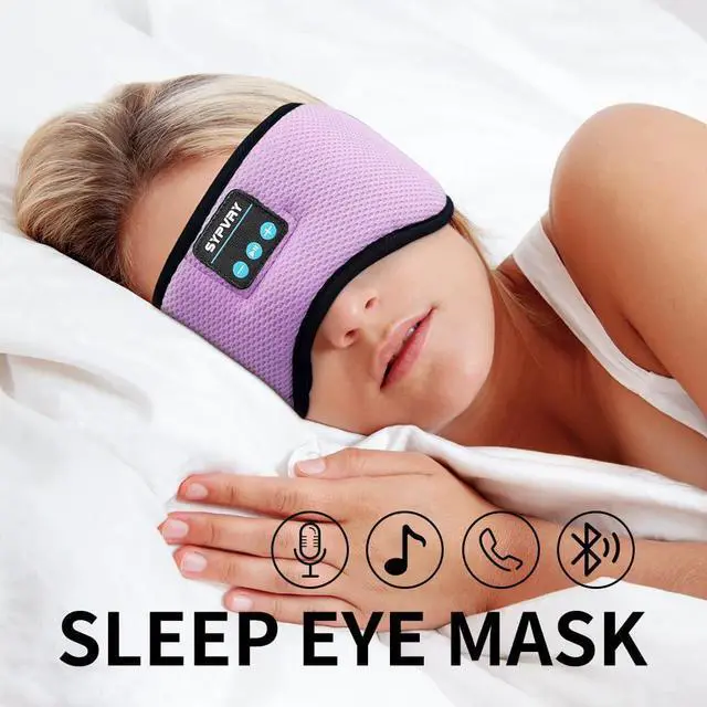 Alt view image 4 of 5 - Bluetooth Headphones Headband Eye Mask Wireless Bluetooth Sleep Mask for Side Sleepers Velcro Adjustable Bluetooth 5.3 Speaker Microphones Airplane Travel Light Blocking Music Eye Cover, Purple