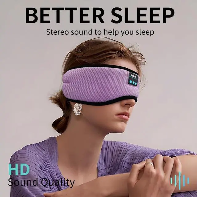 Alt view image 5 of 5 - Bluetooth Headphones Headband Eye Mask Wireless Bluetooth Sleep Mask for Side Sleepers Velcro Adjustable Bluetooth 5.3 Speaker Microphones Airplane Travel Light Blocking Music Eye Cover, Purple