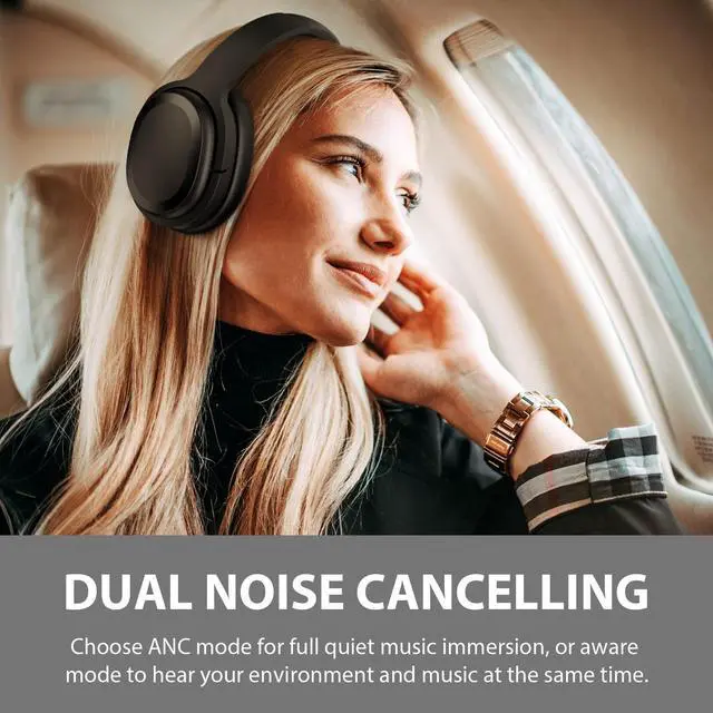 Alt view image 2 of 5 - tapaxis Hybrid Active Noise Cancelling Headphones, Wireless Over Ear Bluetooth Headphones, Hi-Fi Audio, Deep Bass, Comfort Fit Ear Cups, 30h Playtime for Home Office Travel, Matte Black
