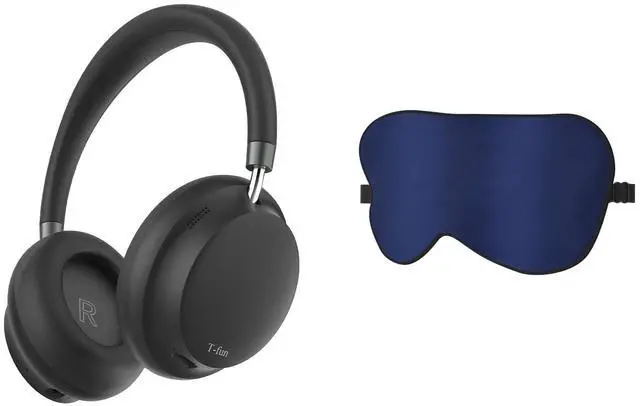 Main image of T-fun NC45 Wireless Bluetooth Noise Cancelling Headphones, with Silk Eye Mask, Comfortable Over Ear Headphones with Mic, 55H Playtime, Hi-Res Audio, Bluetooth 5.3, Low Latency, Custom EQ via App