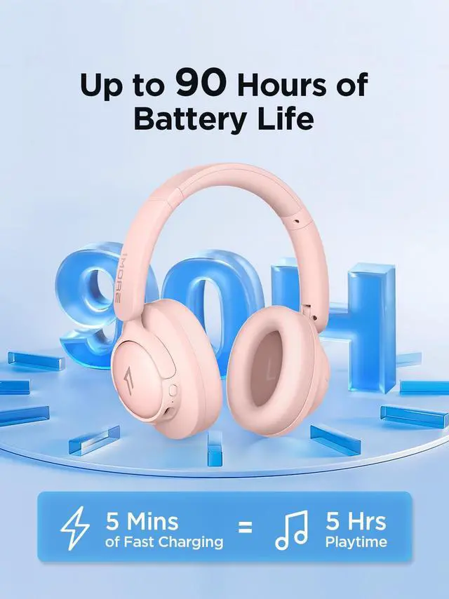 Alt view image 5 of 5 - 1MORE Wireless Bluetooth Noise-canceling Headphones - HQ31 SonoFlow SE Over-Ear Headphones with Hi-Res Audio, 90H Playtime, Clear Calls, Preset EQ Via App, Comfort for Home Office Travel(Pink)