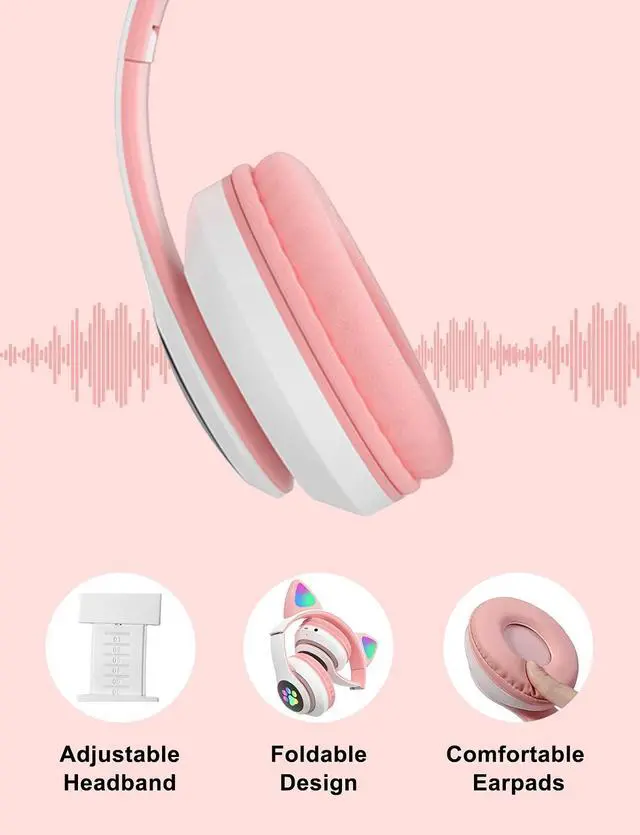 Alt view image 4 of 5 - TOKANI Kids Bluetooth Wireless Over-Ear Cat Ear Headphones with Microphone for Kids Teens Adults (Pink)