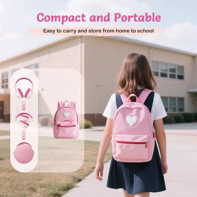 Alt view image 5 of 5 - TONOSHARK Active Noise Cancelling Headphones for Kids, 60H Playtime, Wireless Bluetooth Over-Ear Blue Headset Built-in Microphone for Home/School/Travel/Party - Includes Portable Case (Pink)