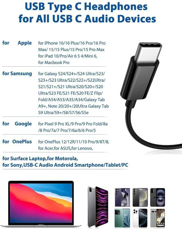 Alt view image 5 of 5 - Wired Earbuds USB Type C Headphone for iPhone 16e 16 Pro 15 Plus Samsung Galaxy Z Flip 7 Fold 6 S25 S24 S23 A36 In-Ear Noise Canceling Magnetic Headset Android Earphone for iPad A16 Pixel 9 9a 8 Black