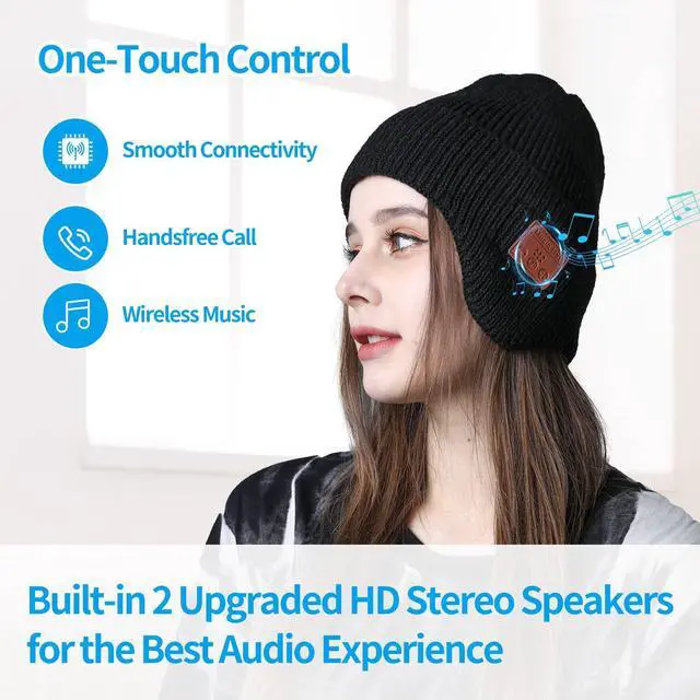 Alt view image 2 of 5 - Bluetooth Beanie Hat with Headphones, Wireless Winter Hat Built in Microphone and Stereo Speakers (Black)