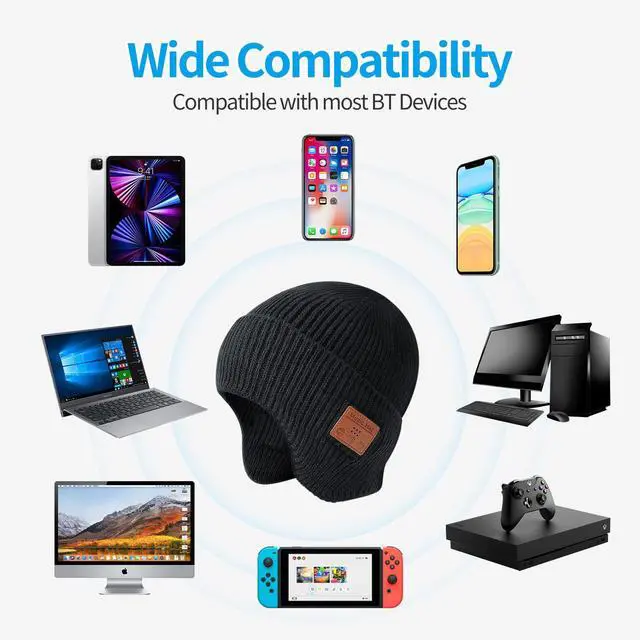 Alt view image 5 of 5 - Bluetooth Beanie Hat with Headphones, Wireless Winter Hat Built in Microphone and Stereo Speakers (Black)