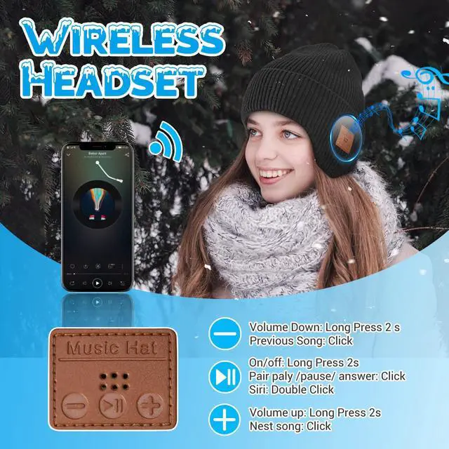 Alt view image 3 of 5 - Bluetooth Beanie Hat with Headphones, Wireless Winter Hat Built in Microphone and Stereo Speakers (Black)