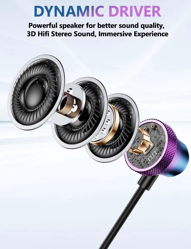Alt view image 3 of 5 - TOPAUX 3.5mm Jack Headphone, USB C Headphone Wired Earphone for iPhone in-Ear Noise Canceling Magnetic Earbuds with Mic Control School Kid Adult Laptop Android Type C Earphone