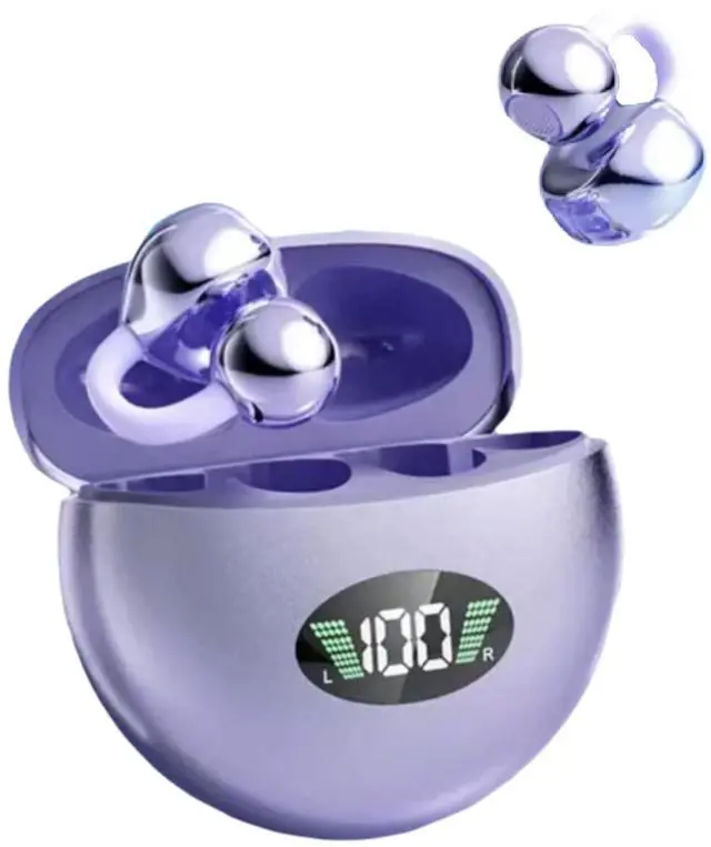 Main image of umgoogoo Open Ear Earbuds Wireless Bluetooth 5.4 with Fashion Ear Hooks Clip on Design Digital Display Waterproof Running Sports Yoga Fitness Gym Headphones(Purple)