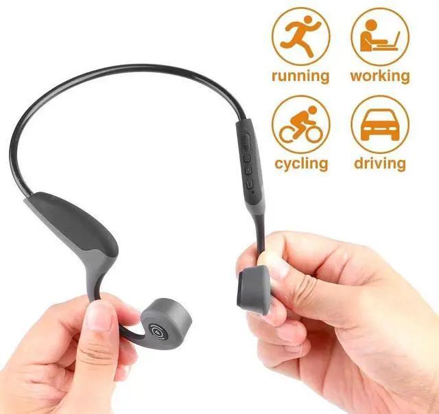 Alt view image 2 of 5 - Bone Conduction Headphones Bluetooth 5.0 Open Ear Wireless Titanium HiFi Stereo with Mic Sweatproof Sports Headphones for Running Driving Cycling (Black)