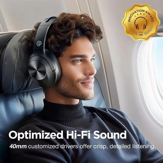 Alt view image 4 of 5 - Upgrade Pro-level Hybrid Active Noise Cancelling Headphones with HD Sound, Wireless Bluetooth Headphones Over The Ear Unequaled Comfort, Vivid Deep Bass, for Home Office Travel Birthday Gift, Black