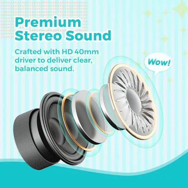 Alt view image 3 of 5 - vinamass Kids Headphones, Wired Headphones for Kid with Safe Volume Limiter, Kid Headphone with Cord 3.5mm Jack, On-Ear Girls Boys Toddler Headphone for School