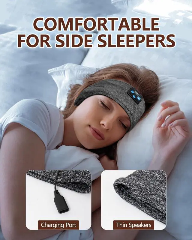 Alt view image 4 of 5 - Voerou Sleep Headphones, Bluetooth Headband,Sleeping Headphones with Ultra-Thin Speakers for Side Sleepers,Headband Headphones for Sleeping,Running,Workout,Travel,Yoga,Insomnia,Meditation