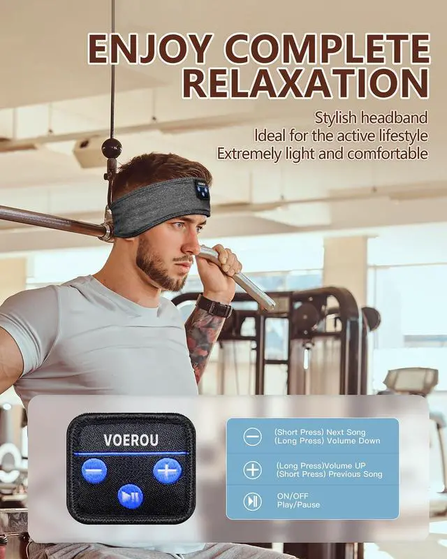 Alt view image 3 of 5 - Voerou Sleep Headphones, Bluetooth Headband,Sleeping Headphones with Ultra-Thin Speakers for Side Sleepers,Headband Headphones for Sleeping,Running,Workout,Travel,Yoga,Insomnia,Meditation