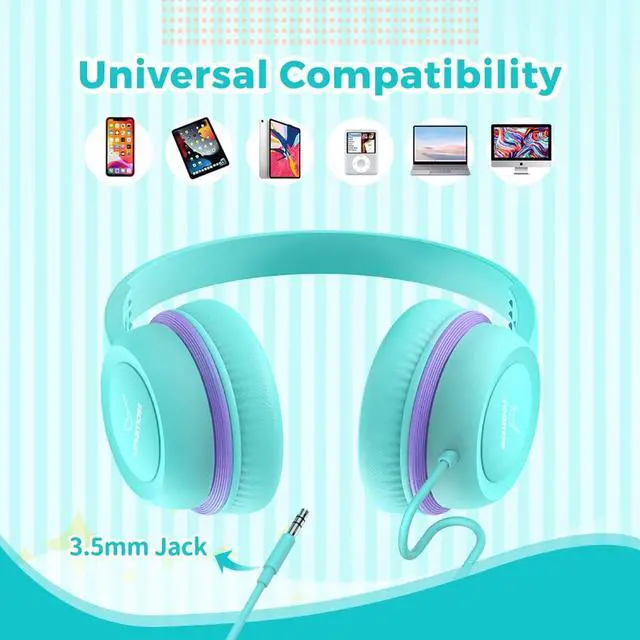 Alt view image 4 of 5 - vinamass Kids Headphones, Wired Headphones for Kid with Safe Volume Limiter, Kid Headphone with Cord 3.5mm Jack, On-Ear Girls Boys Toddler Headphone for School