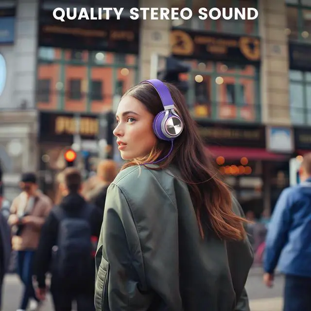 Alt view image 2 of 5 - VkingMoR Wired Headphones with Mic, Type C Headphones, Volume Control Type-C Wired Headphone, Plug in Laptop, Phone, Headphone On Ear(Purple)