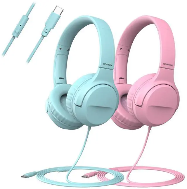 Main image of VkingMoR Wired Type-C Headphones for Boys/Girls with 94dB Safe Volume Limited, HD Stereo Sound Foldable Over-Ear Headphones for Tablet/School/Travel(2 Pack)