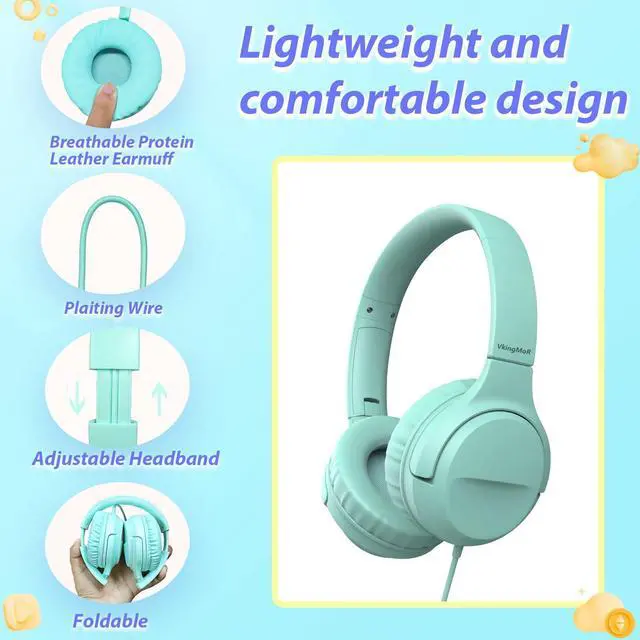 Alt view image 2 of 5 - VkingMoR Wired Type-C Headphones for Boys/Girls with 94dB Safe Volume Limited, HD Stereo Sound Foldable Over-Ear Headphones for Tablet/School/Travel(2 Pack)