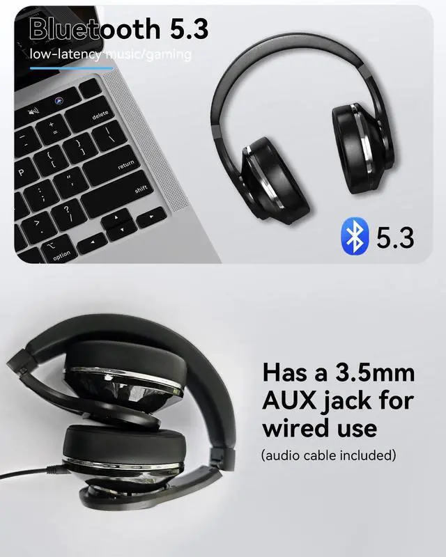 Alt view image 3 of 4 - Voistek Wireless Over-Ear Headphones 8 Drivers Over Ear Bluetooth Headphones with Microphones Deep Bass HiFi Audio 40 Hours Playtime Foldable Earcups Headsets for Travel Home Office Phone PC - Black