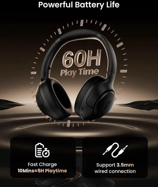 Alt view image 3 of 5 - wegear HS1 Hybrid Active Noise Cancelling Headphones, Wireless Bluetooth Headphones with Built-in Microphone, Foldable Deep Bass Over Ear Headphone, 60H Playtime Headset for Travel, Work, Gym