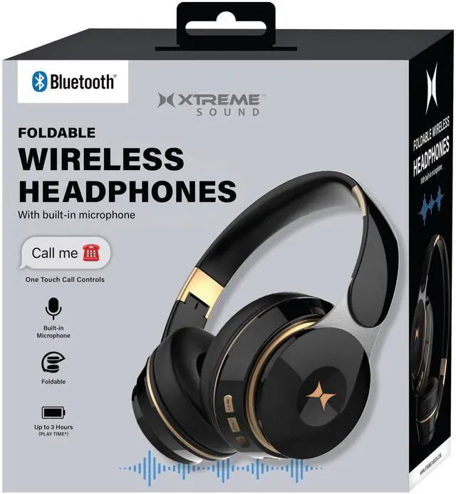 Main image of Xtreme Wireless Bluetooth Headphones with Microphone, Over The Ear Headphones, Aux Line, Phone Call, Volume Control, & Pause Buttons, Micro SD Slot, 33 Foot Bluetooth Distance (Black)