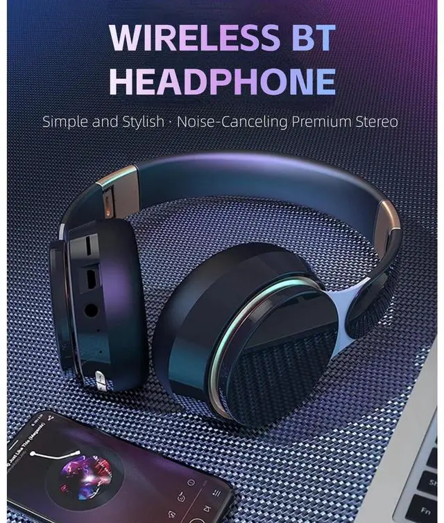 Alt view image 2 of 5 - Yoidesu Bluetooth Headphones, Noise Cancellation HiFi Stereo Deep Bass Over Ear Headset, Retractable Headband Protein Leather Foldable Headphones for Running, Sports, Gaming