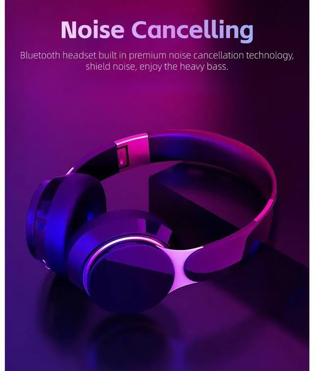 Alt view image 4 of 5 - Yoidesu Bluetooth Headphones, Noise Cancellation HiFi Stereo Deep Bass Over Ear Headset, Retractable Headband Protein Leather Foldable Headphones for Running, Sports, Gaming