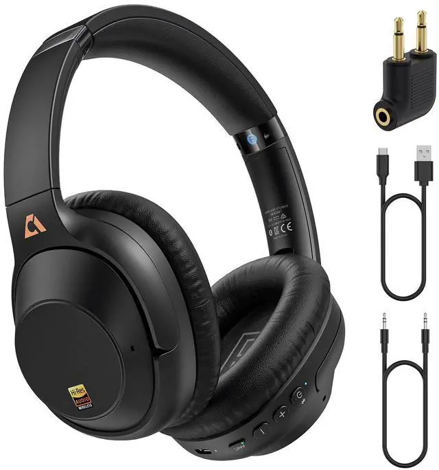 Main image of YMOO Bluetooth 5.3 Hybrid Active Noise Cancelling Headphones for Airplane Travel, Wired and Wireless ANC Headphones, 80H Playtime Over Ear Headphone, Low Latency Bluetooth Headset with Mic for Adults