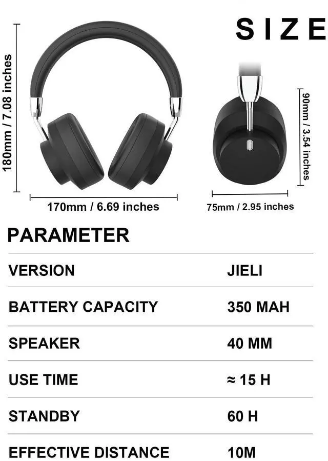 Alt view image 2 of 5 - YGVCDRY B40 Wireless Bluetooth 5.3 Over-Ear Headphones, 8H Playtime ANC Noise Cancelling Headphones, Foldable, Ergonomic, HD Microphone, for Mobile/PC/Game Console