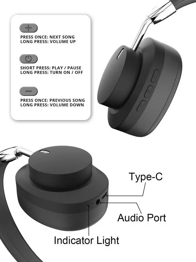 Alt view image 3 of 5 - YGVCDRY B40 Wireless Bluetooth 5.3 Over-Ear Headphones, 8H Playtime ANC Noise Cancelling Headphones, Foldable, Ergonomic, HD Microphone, for Mobile/PC/Game Console