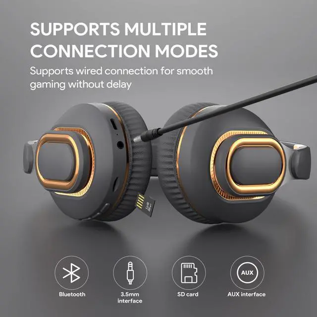 Alt view image 3 of 5 - YPENSLZX Bluetooth Headphones, Foldable Wireless Over-Ear Headphones with Hidden Mic for Cell Phone, Laptop, PC, Suitable for Music, School, Workouts, and Gaming (Grey)