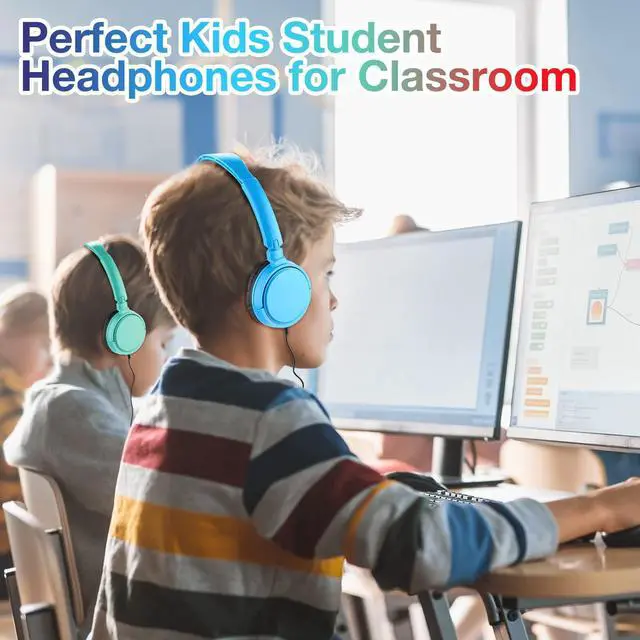 Alt view image 4 of 5 - Yunsailing 18 Pack Classroom Headphones Bulk Student Wired Class Headphones Set for Kids School with Individually Wrapped Adjustable Over Ear Head Earbuds(Multicolor)