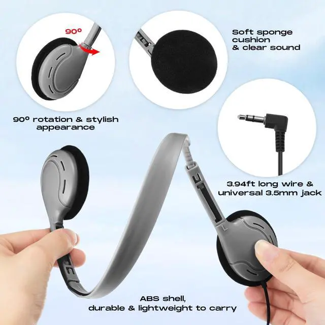 Alt view image 3 of 5 - Yunsailing 30 Pack Class Set Headphones for Kids Students Bulk Classroom Headsets Adjustable School Earphones On Ear with 3.5mm Jack for Youth Adults, Teacher Must Have Supplies(Grey Color)