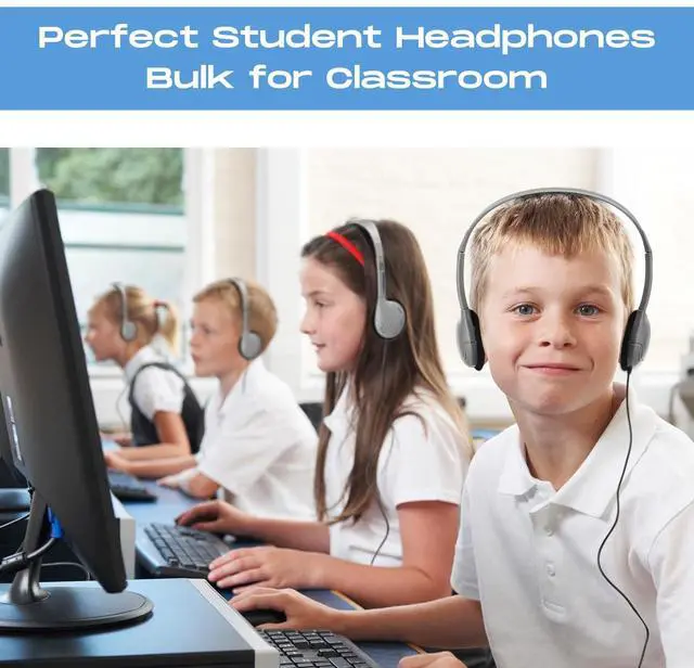 Alt view image 5 of 5 - Yunsailing 30 Pack Class Set Headphones for Kids Students Bulk Classroom Headsets Adjustable School Earphones On Ear with 3.5mm Jack for Youth Adults, Teacher Must Have Supplies(Grey Color)