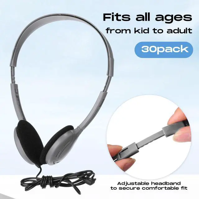 Alt view image 2 of 5 - Yunsailing 30 Pack Class Set Headphones for Kids Students Bulk Classroom Headsets Adjustable School Earphones On Ear with 3.5mm Jack for Youth Adults, Teacher Must Have Supplies(Grey Color)