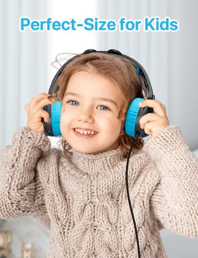 Alt view image 2 of 5 - ZIUMIER Black and Light Purple Kids Headphones, with Microphone, 80/90dB Volume Limiter, Audio Sharing Port, 3.5mm Wired Toddler Headphones for School Travel