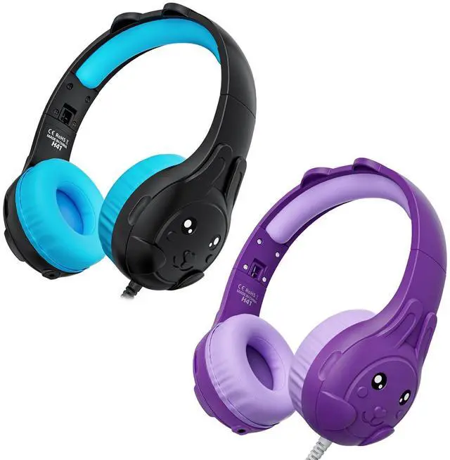 Main image of ZIUMIER Kids Headphones, with Microphone, 80/90dB Volume Limiter, Audio Sharing Port, 2 Pack Black and Purple
