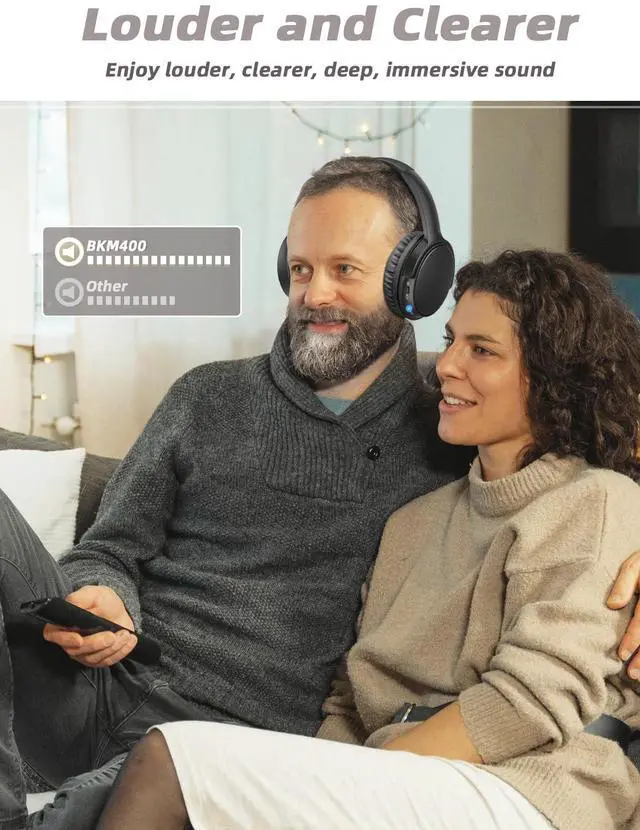 Alt view image 2 of 5 - Holdsound Wireless Headphones for TV, BKM400 TV Headphones Wireless with USB Transmitter, Plug & Play, 165FT Long Range, No Delay, 20 Hours, Louder and Clearer