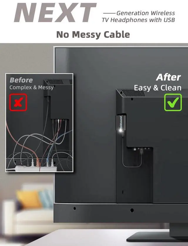 Alt view image 5 of 5 - Holdsound Wireless Headphones for TV, BKM400 TV Headphones Wireless with USB Transmitter, Plug & Play, 165FT Long Range, No Delay, 20 Hours, Louder and Clearer