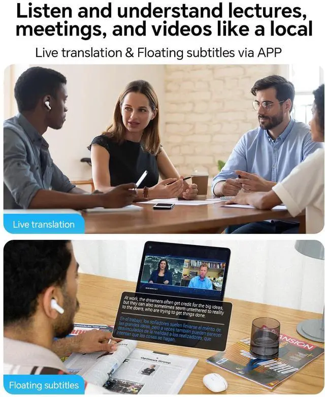 Alt view image 3 of 5 - Polypal P1 - AI Translator Earbuds for Real-Time Speech & Video, Support 138 Languages, Smart Noise Reduction, 7 Versatile Translation Modes, Comfortable Fit for All-Day Wear, iOS & Android Compatible