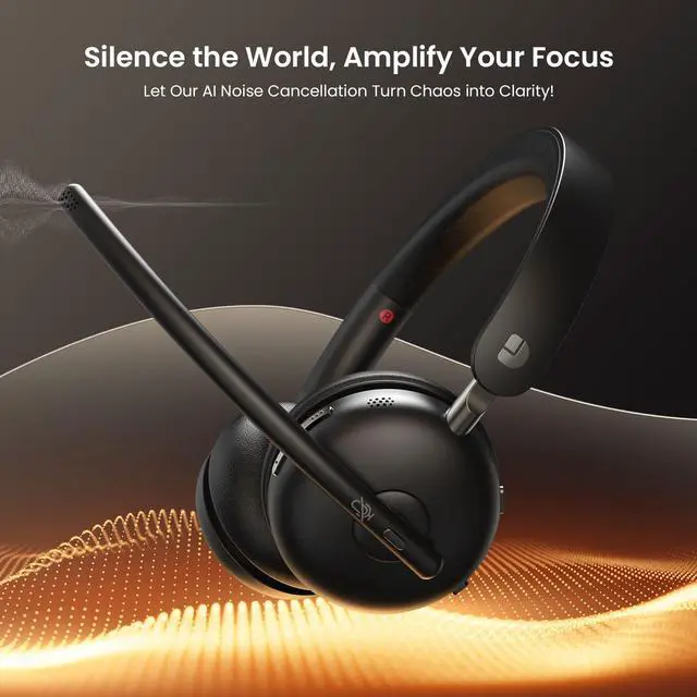 Alt view image 2 of 5 - Dytole Bluetooth 5.3 Headset, Wireless Headset with Mic for Work (AI Noise Cancelling), Wireless Headphones with Mic & USB Dongle, 65H & Mute Function, Fit for PC/Call Center/Computer/Laptop/Teams