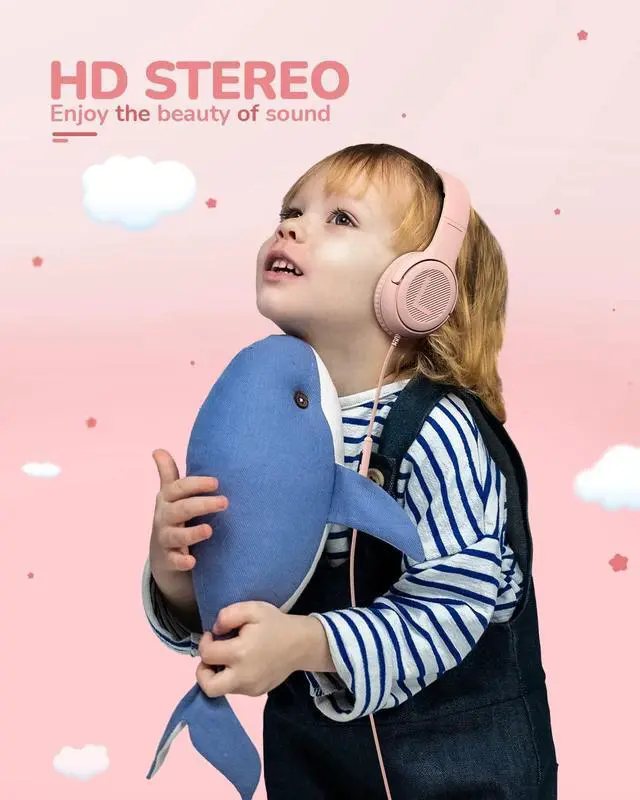 Alt view image 5 of 5 - Kids Headphones with Microphone Foldable Stereo Tangle-Free 3.5mm Jack Wired Cord On-Ear Headset for Children/Teens/Boys/Girls/Smartphones/School/Kindle/Airplane Travel/Plane/Tablet (Pink)