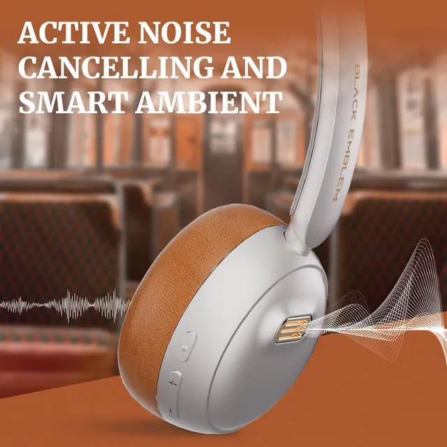 Alt view image 4 of 5 - Black Emblem X3 Adaptive Noice Cancelling Wireless Headphone, Bluetooth Headphone with Built-in Mic, Retro Headphones, 55H Long ANC Playtime, On Ear Headsets for Smartphone/PC