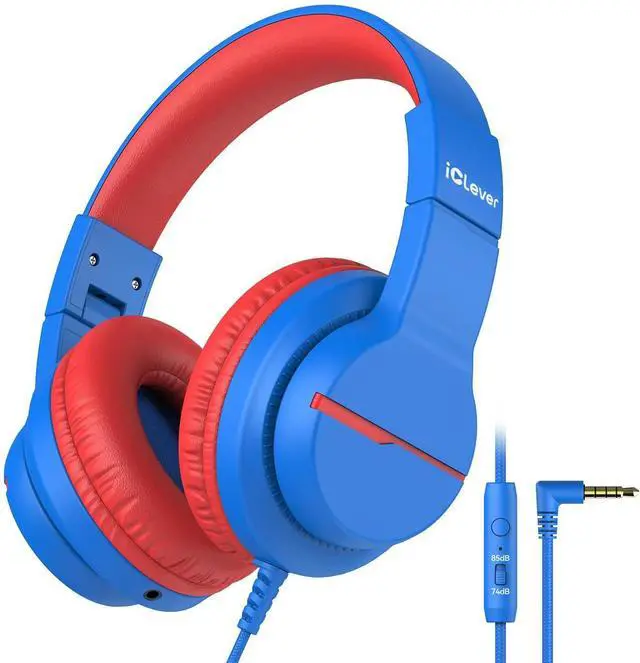 Main image of iClever Kids Headphones for School Travel, Safe Volume Limited, HD Mic Stereo Sound Over-Ear Girls Boys Headphones for Kid, FunShare Foldable 3.5mm Wired for iPad Computer, HS19