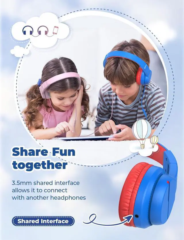 Alt view image 3 of 5 - iClever Kids Headphones for School Travel, Safe Volume Limited, HD Mic Stereo Sound Over-Ear Girls Boys Headphones for Kid, FunShare Foldable 3.5mm Wired for iPad Computer, HS19