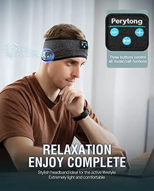 Alt view image 5 of 5 - Perytong Wireless Sleep Headphones, Bluetooth Headband, On Ear, Coalblack, Model:PTL01