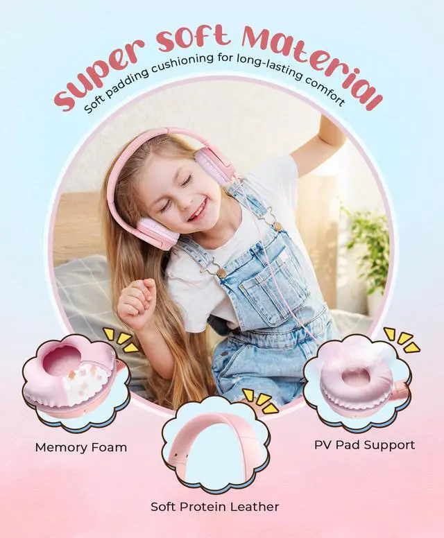 Alt view image 3 of 5 - DyBaxa Kids Headphones, Wired Foldable On-Ear Headphones for Kids, Volume Limiter 94dB, Kid Headphones for School Classes Travel, 3.5mm Jack Kids Headset Compatible Smartphones Tablet, Pink