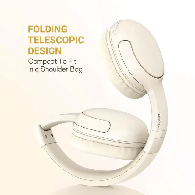 Alt view image 4 of 5 - LORELEI B-E5 Kids Bluetooth Headphones, Wireless Headphones for Kids, Foldable 40H Playtime, Built-in mic, On Ear Headsets for Child/Teens/School/Tablet(Beige White)